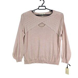 Womens Blush Pink Emmaline Sweater Keyhole Long Sleeve Rhinestone Accents 1X